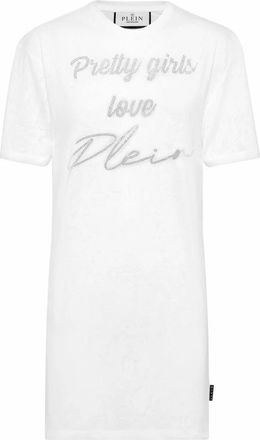 Philipp Plein T-shirt Short Dress - Dames - Korte kleedjes - Wit - S - Katoen - Kleedjes