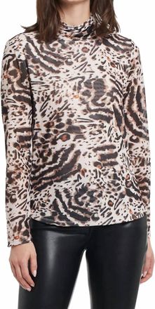 Tribal Sierra Lightweight Animal Print Mesh Turtleneck Top - Plus