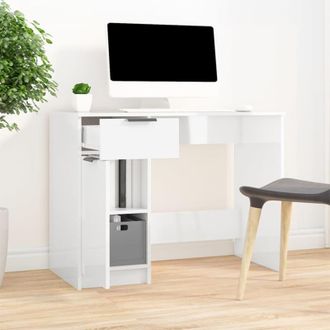 vidaXL Escritorio De Madera Contrachapada Blanco Brillo 100x50x75 Cm Vidaxl