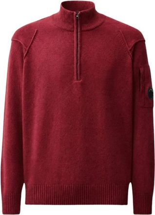 C.P. Company Maglione con zip a met&agrave; in lana dagnello - - Knitwear - Uomo - Rosso - L