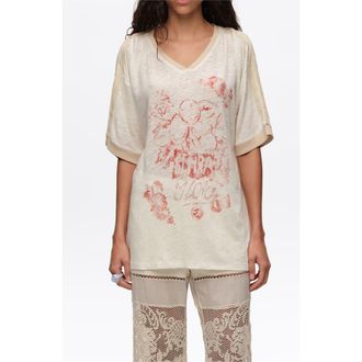 Bimba & Lola Faded Linen Fruit Logo T-Shirt in Ivory at Nordstrom, Size X-Small