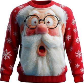 Generic Christmas Jumpers for Men UK 3D Santa Novelty Knitted Xmas Jumpers Men Sweater Rude Christmas Jumper Crew Neck Long Sleeve Jumper Tops Funny Ugly Mens