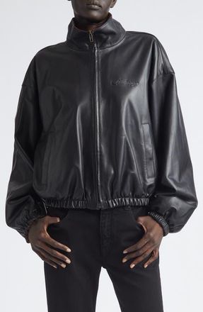 Balenciaga Leather Bomber Jacket in 1000 Black at Nordstrom, Size Medium