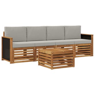 vidaXL Conjunto De Sof&aacute;s De Exterior 5 Pcs Natural Y Gris Claro Vidaxl