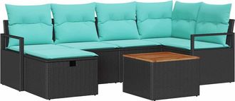 vidaXL Conjunto De Sof&aacute;s De Jard&iacute;n 7 Uds. Negro Rat&aacute;n Sint&eacute;tico Vidaxl