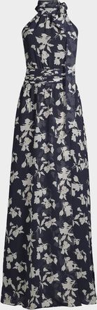 Sachin & Babi Kayla Floral High-Neck Gown