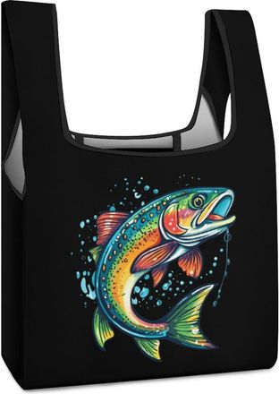 Generic Rainbow Trout Print Shopping Bag Reusable Grocery Tote Bag Foldable Handbag for Travel Picnic