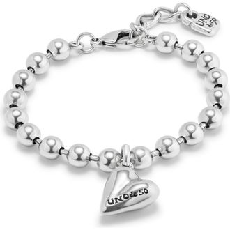 UNOde50 Sterling silver-plated beaded bracelet with a heart charm at Nordstrom, Size Medium