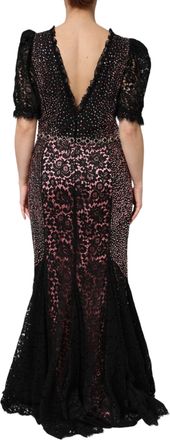 Dolce & Gabbana Womens Embellished Lace Mermaid Gown Black Silk Cotton Viscose