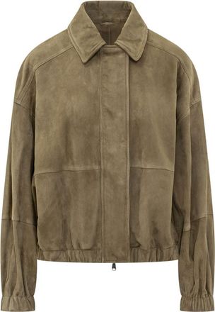 Brunello Cucinelli Olive Solid Shirt Collar Jacket
