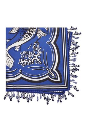 Tory Burch Fish Silk Square Scarf in Fish Silk Square Blue at Nordstrom
