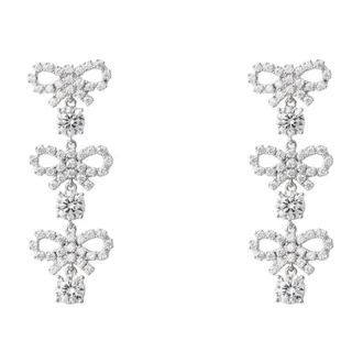 Self Portrait Earrings, female, Gray, ONE SIZE, Crystal Bow Tiered Earrings