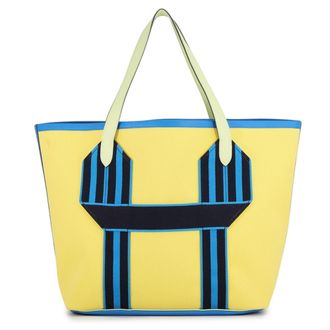 Herm&egrave;s Kara Blue Hydra Blue Indigo Lime Vert Taurillon Clemence Leather Handbag Tote Bag (Pre-Owned)