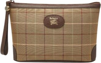 Burberry Pre-owned Clutches, female, Multicolor, Size: ONE SIZE Pre-owned Check Canvas Leather Pouch