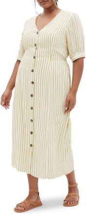 City Chic Charli Stripe Button-Up Midi Dress in Ivory Stripe at Nordstrom, Size Xxl