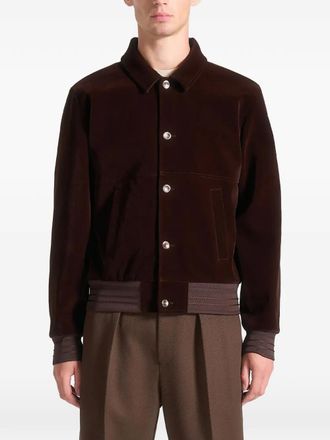 Mani&egrave;re De Voir velvet trucker ribbed jacket - Brown