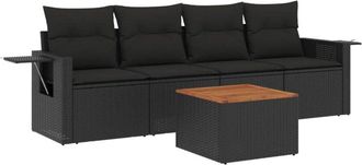 vidaXL Set De Muebles De Jard&iacute;n 5 Pzas Y Cojines Rat&aacute;n Sint&eacute;tico Negro Vidaxl