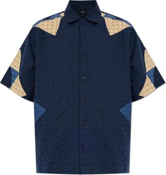 A.P.C. Patchwork Shirt - Heren - Korte mouwen Overhemden - Blauw - S - Katoen - Overhemden