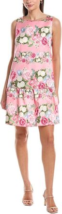Anne Klein Boatneck Flounced Printed Mikado Shift Dress