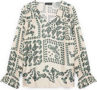 Fiorella Rubino Satijnen blouse met paisleyprint - Dames - Blouses - Groen - 5XL - Satijn - Overhemden