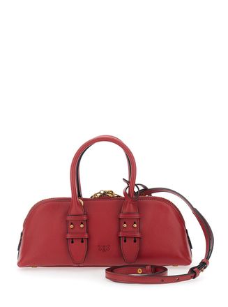 Pinko Womens Handbag Bowling Horizontal Red Leather Handbags Hand Bags