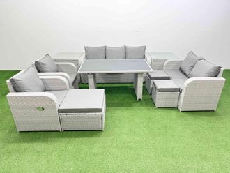 Fimous 10 Seater Garden Furniture Set 3 Stool 2 Side Tables Light Grey