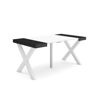 Skraut Home Mesa Consola Extensible, Mesa Comedor Plegable, 160, Para 8 Comensales, Patas Madera Maciza, Estilo Moderno, Blanco Y Negro - Skraut Home