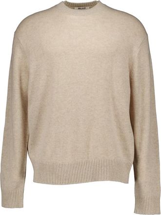 Olaf Hussein Essential Melange Gebreide Trui met Ronde Hals - Heren - Ronde hals truien - Beige - M - Wol - Truien & Vesten