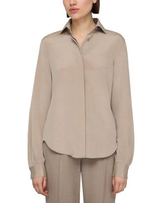 Lafayette 148 New York Plus Hidden Button Silk-Blend Blouse