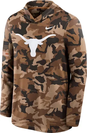 Nike Texas 2026 Military Appreciation Nike Mens Dri-FIT College Long-Sleeve Hooded Top in Brown | 03B92EATXE-954