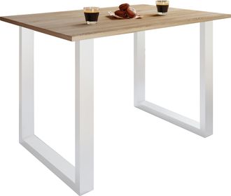 VCM Vcm - Mesa De Madera Al. 76 X An. 140 X P. 80 Cm Base S&oacute;lida Y De Alta Calidad Pies De Hierro Mesa De Cocina - Xona U (blanco / Roble Sonoma)