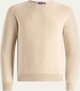 Ralph Lauren Purple Label Mens Textured Herringbone Cashmere Crewneck Sweater