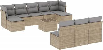 vidaXL Set De Sof&aacute;s De Jard&iacute;n 11pzas Con Cojines Rat&aacute;n Sint&eacute;tico Beige Vidaxl