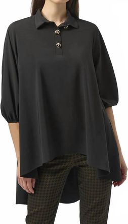 Joseph Ribkoff Collared Hi-Low 3/4 Sleeve Top In Black