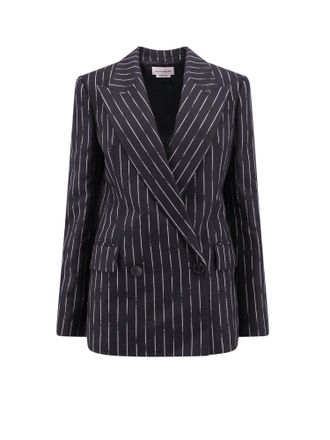 Alexander McQueen Double-Breasted Broken Pinstripe Blazer-Donna