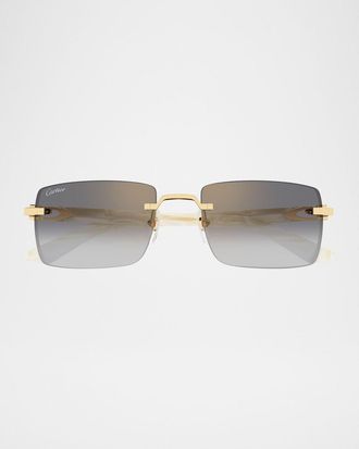 Cartier Mens Rimless Metal C-Hinge Rectangle Sunglasses