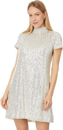 CeCe by Cynthia Steffe S/S Mock Nk Sequin A-Line Dress W/ Back Bow 246 Womens Dress Champagne : SM, Polyester/Spandex