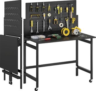 OEM Banco De Trabajo Plegable, Con Movilidad Integrada, Color Negro, 115 X 62 X 143,5 Cm