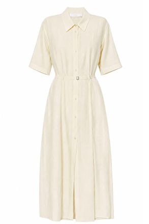 Tela Banana Cherry Buttoned Belted Linen-Blend Maxi Dress