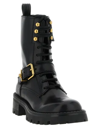Versace Womens Black Calfskin Lace-Up Boots