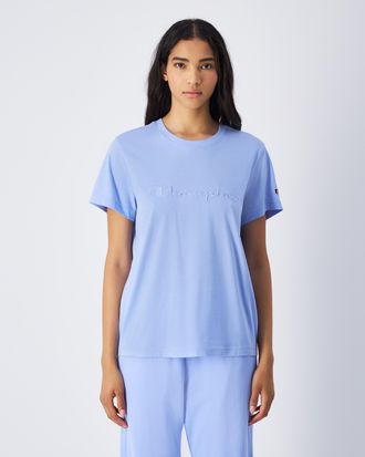 Champion T-Shirt CHAMPION, Damen, Gr. M (40), blau (pwb), Obermaterial: 100% Baumwolle, Rundhals, Shirts T-Shirt