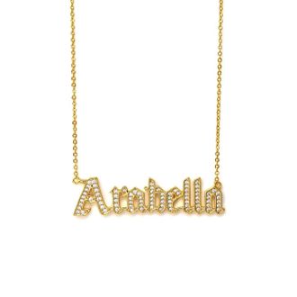 Say It With Gothic Custom Name CZ Necklace - Yellow Gold | Size: 16 inches