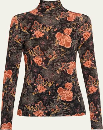 Ulla Johnson Aurelia Floral Jersey Turtleneck Top