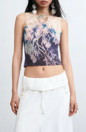 Desigual Floral Sleeveless Top in Blue at Nordstrom, Size X-Large