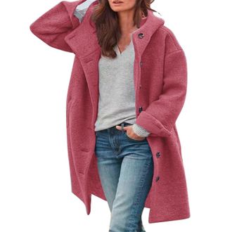 Generic Wool Coat with Hood Womens Trench Coat Womens Long Winter Coat Elegant Transition Jacket Plain Casual Jacket with Pockets Loose Winter Warm Winter Jac