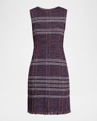 Misook Sleeveless Fringe-Trim Melange Knit Dress