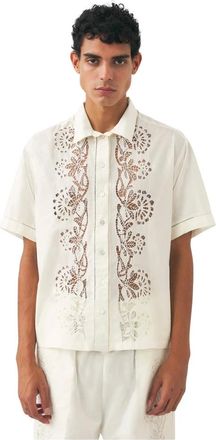 Antik Batik Overhemden, Heren, Beige, XL, Katoen, Geborduurde Chemise Aloha