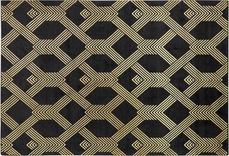 Beliani Beliani - Alfombra Negra Con Patr&oacute;n Geom&eacute;trico Dorado Viscosa Con Algod&oacute;n 160 X 230 Cm Estilo Moderno Glam Vekse
