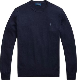 Polo Ralph Lauren Slim-Fit Wasbare Wol Ronde Hals Sweater - Heren - Ronde hals truien - Blauw - S - Wol - Truien & Vesten
