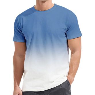 Generic Double Color Gradient Short Sleeve T Shirts For Men - Summer Light Thin T Shirts Sports Quick Drying T Shirts Simple Round Neck T Shirts Beach Holiday